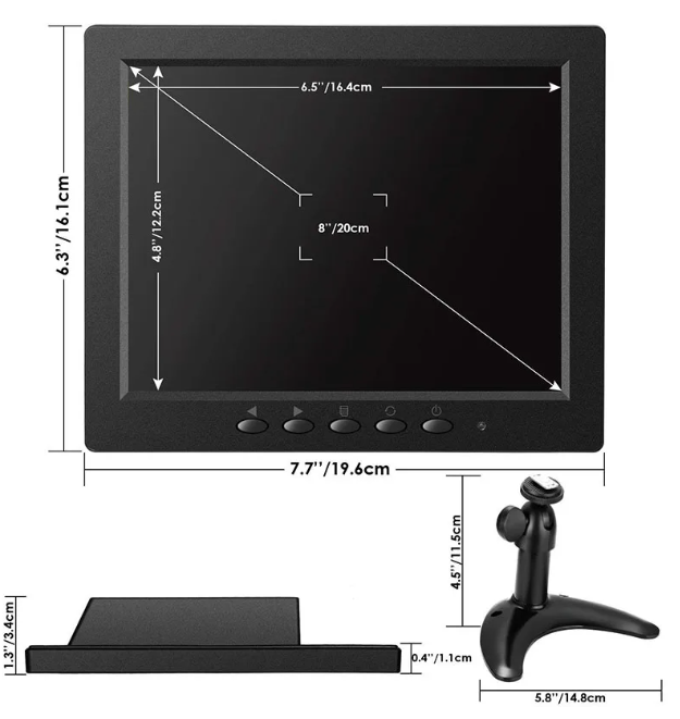 Additional Screen Monitor 8 Inch LCD (with HDMI AV USB VGA BNC ports)