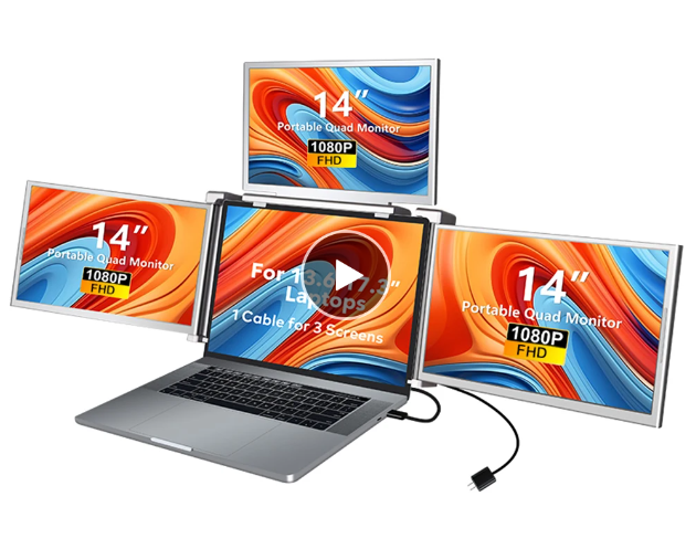 14" Laptop Expansion Screens: HD Quad-screen Monitor Set