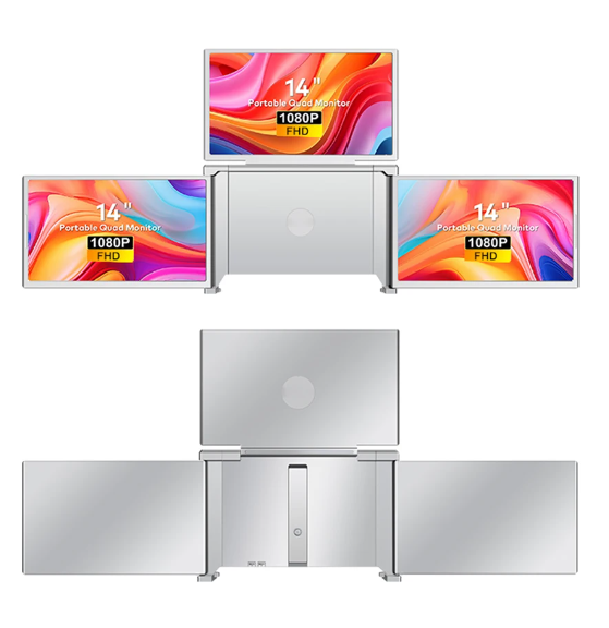 14" Laptop Expansion Screens: HD Quad-screen Monitor Set