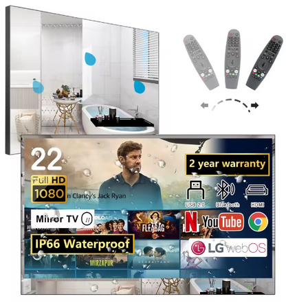 Mirror TV 22" HD Smart, Waterproof, Voice Control, Built-in Speakers & Wi-Fi