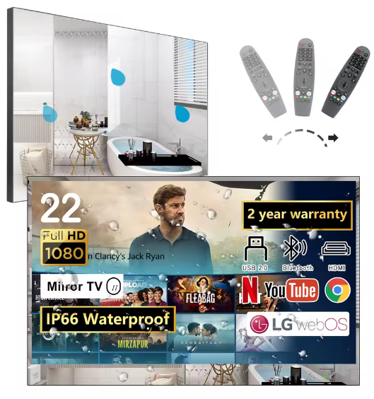 Mirror TV 22" HD Smart, Waterproof, Voice Control, Built-in Speakers & Wi-Fi
